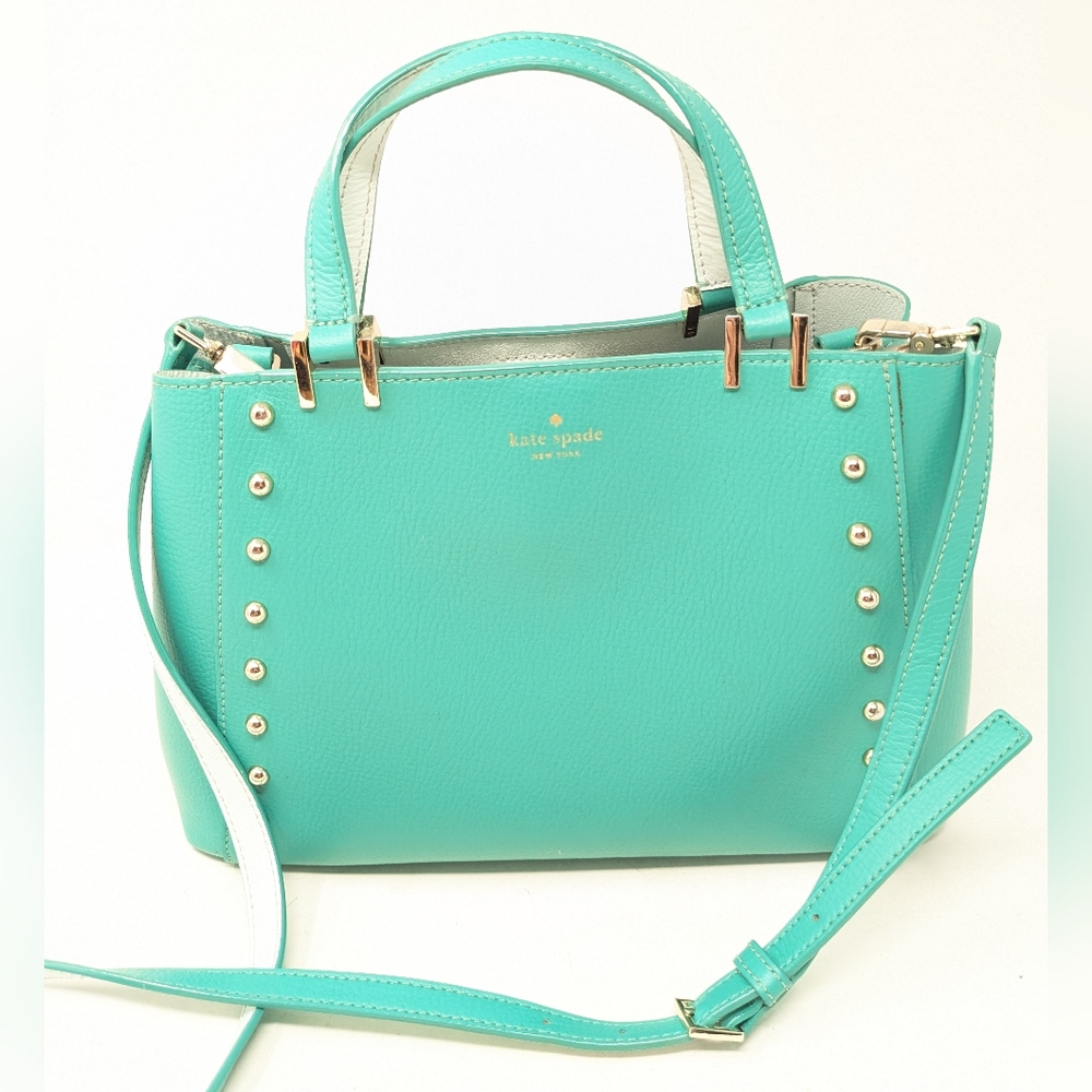 Kate Spade Large Romily Sanders Place Green Silver Studded Shoulder Purse Nice!